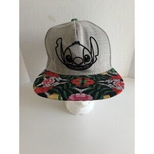 Disney Lilo & Stitch Gray & Floral Snapback Hat Cap Tropical Hawaiian Read